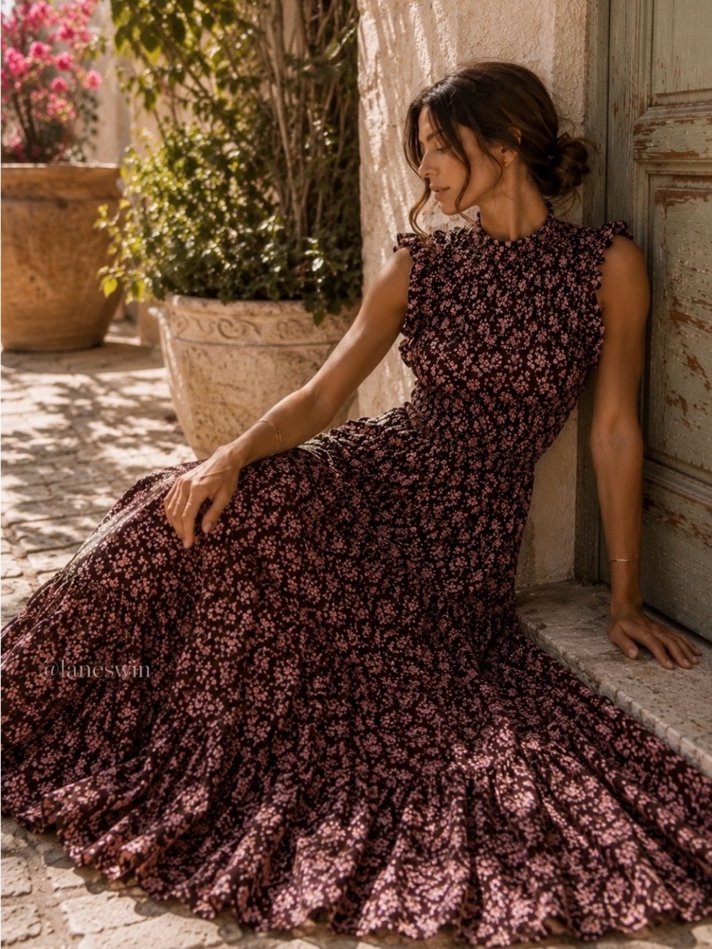 Caroline Constas Plum and Pink Floral Maxi Dress